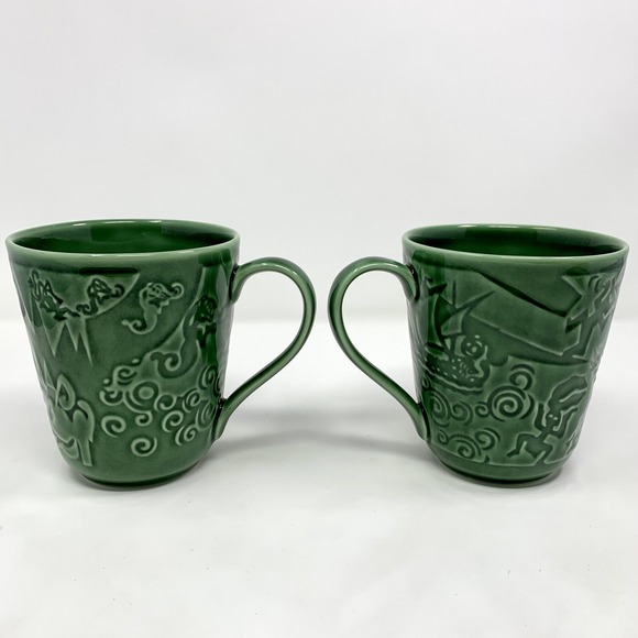 Set of 2 Vtg STARBUCKS Chaleur 16oz Green Mugs Mermaid/Tribal Island Symbols - Picture 3 of 11